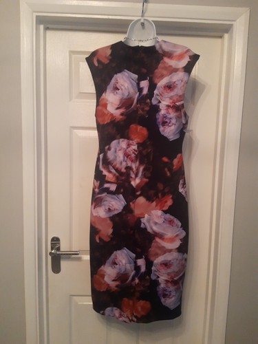 Pied A Terre Pink Purple Black Floral Sleeveless Dress Stretchy Size 14 Wedding - Picture 7 of 12