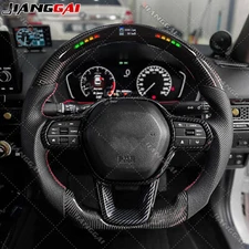 Real Carbon Fiber LED Leather Steering Wheel Fit Honda 11th Civic Type R 22-25