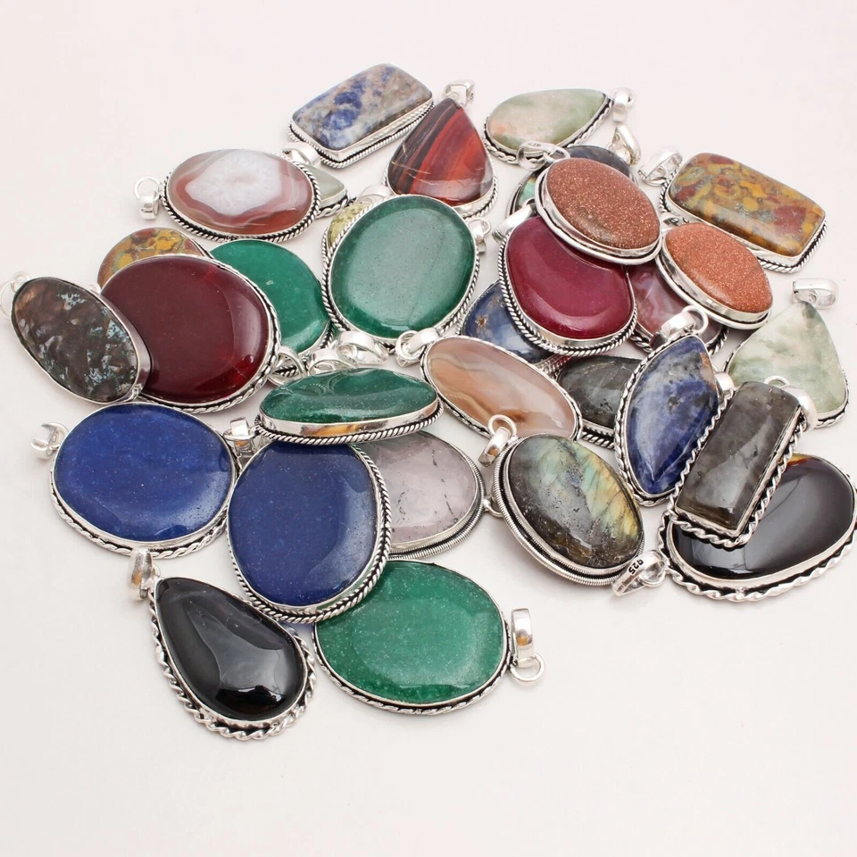 Дизайнерский кулон ручной работы с покрытием из стерлингового серебра 925 пробы с солнечным камнем и смесью - Изображение 3 из 4