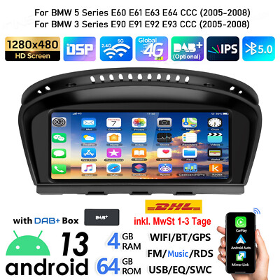 Für BMW 5er E60 E61 CCC Autoradio DAB+ 4G Android 13 4+64GB Carplay GPS Navi RDS