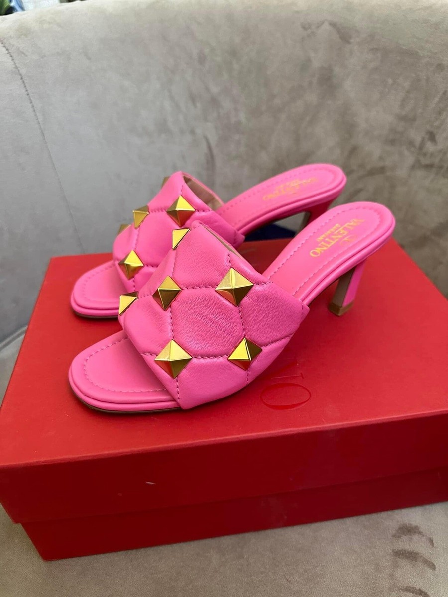 Valentino Garavani Hot Pink/Gold Roman Stud Quilted Napa