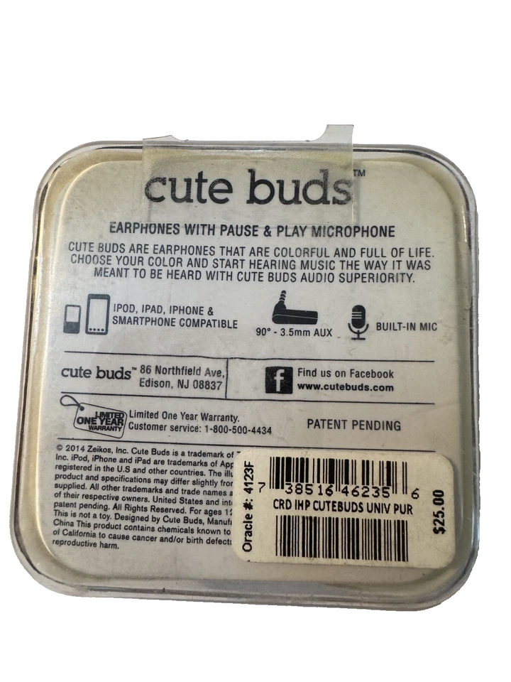 iHip Cute Buds Wired Earbuds w/ Built-in Microphone + Pause & Play - Purple - Image 2 of 2