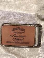 Vintage Jim Beam American Outpost Leather Metal Belt Buckle