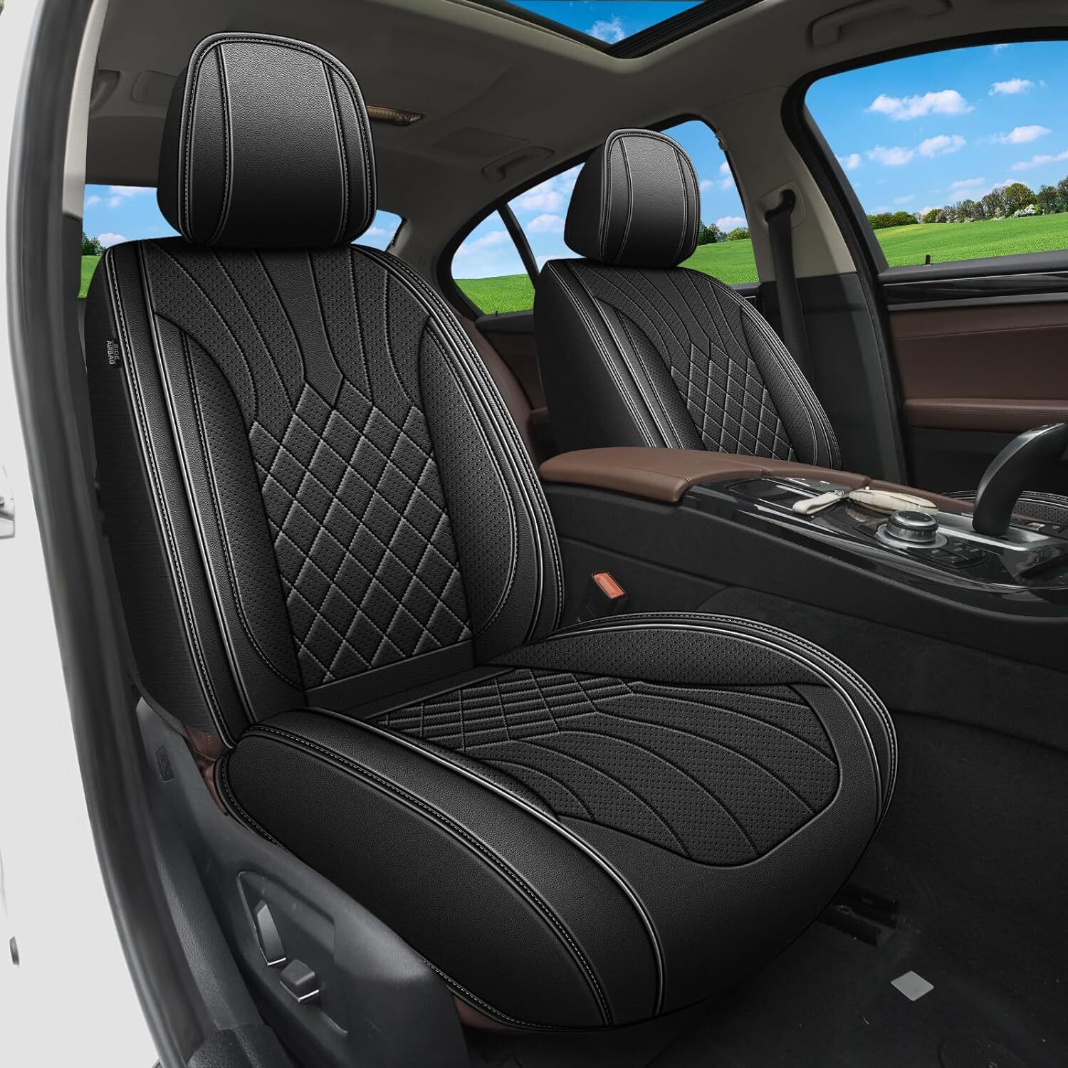 Car Seat Covers Full Set Faux Leather Protector For Mitsubishi Mirage 2015-2024