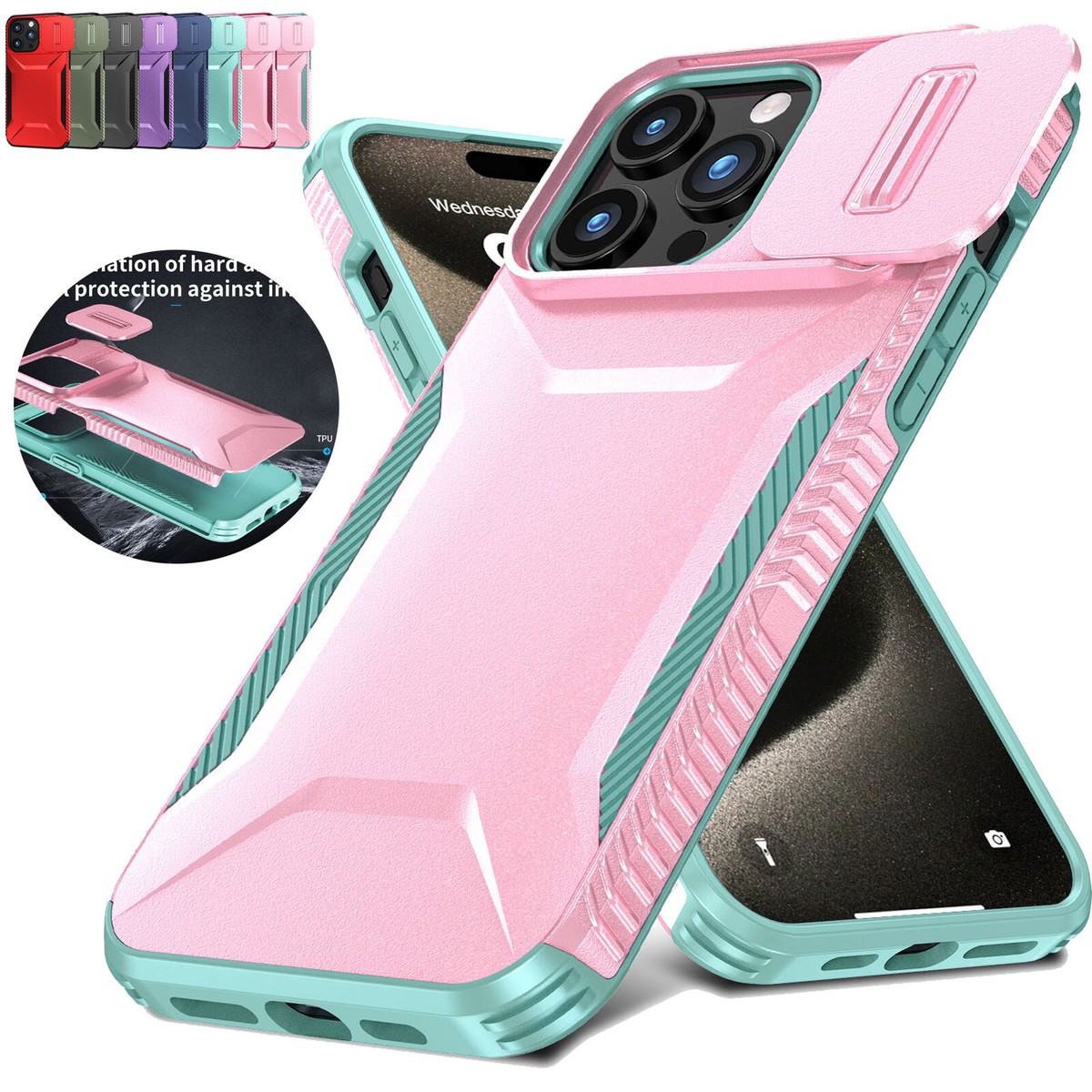 For iPhone 17 Pro Max 14 15 Shockproof Hybrid Ruuged Hard Slide