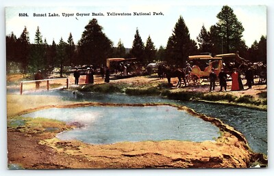 #ad c1910 YELLOWSTONE NATIONAL PARK WY SUNSET LAKE UPPER GEYSER BASIN POSTCARD P5170 $28.99