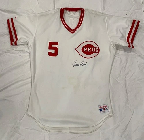 JOHNNY BENCH MLB CINCINNATI REDS #5 SIGNED JERSEY,RAWLINGS SIZE44,PRE-OWN NO COA