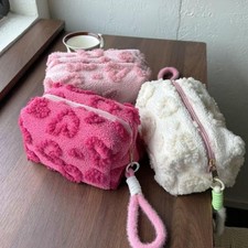 Plush Makeup Bag with Handle Soft Travel Cosmetic Organizer Love Print Pouch Set