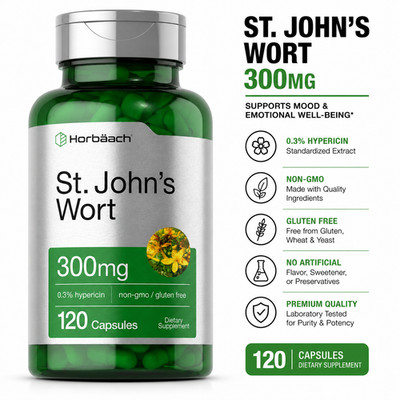 Horbäach St John's Wort 300mg Capsules 120 Count Dietary Supplement