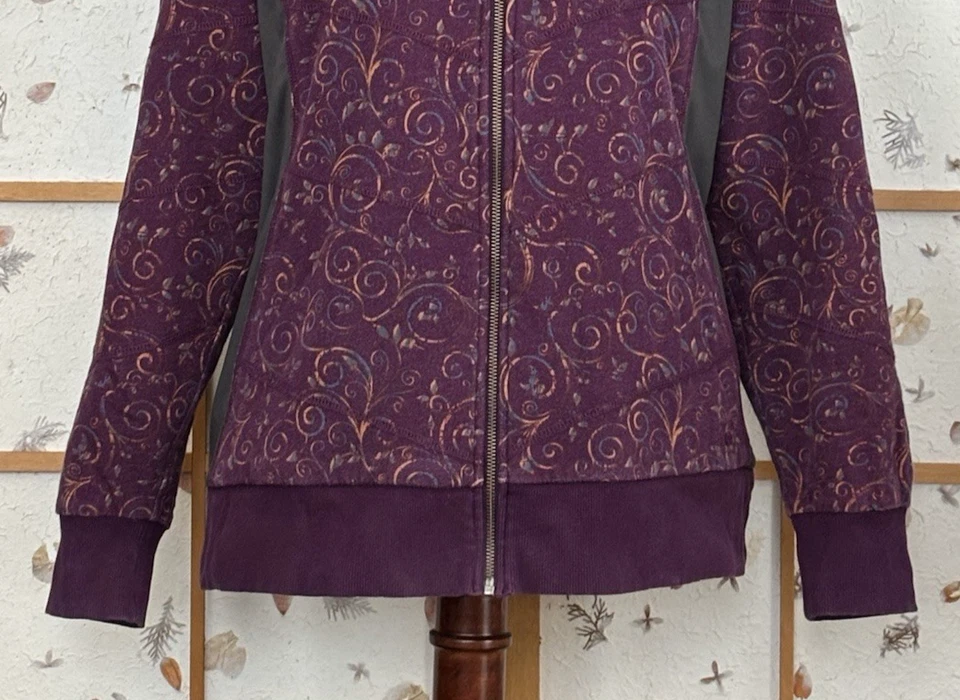 Sudadera con capucha forrada REI Sherpa para mujer XL púrpura naranja remolinos cremallera completa paneles elásticos Foto 2 de 4
