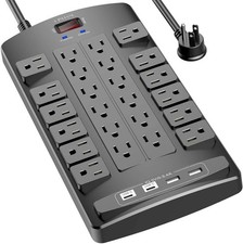 Surge Protector Power Strip - 6Ft Flat Plug Heavy Duty Extension Cord with 24 Ou