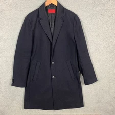 Hugo Boss Pea Coat Overcoat Men's 38R Navy Blue Malte 1941 Felted Wool Blend