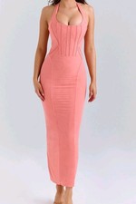 HOUSE OF CB 'Lusilla' Coral Stretch MeshHalterNeckMidiDress/Size S