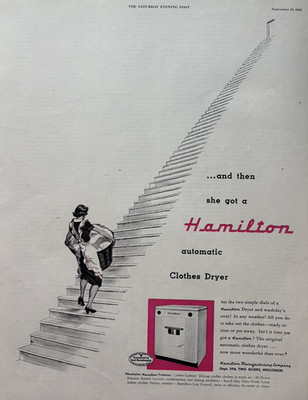 1952 Hamilton Clothes Dryer Automatic Two Rivers Wi Washday Stairs VTG Print Ad