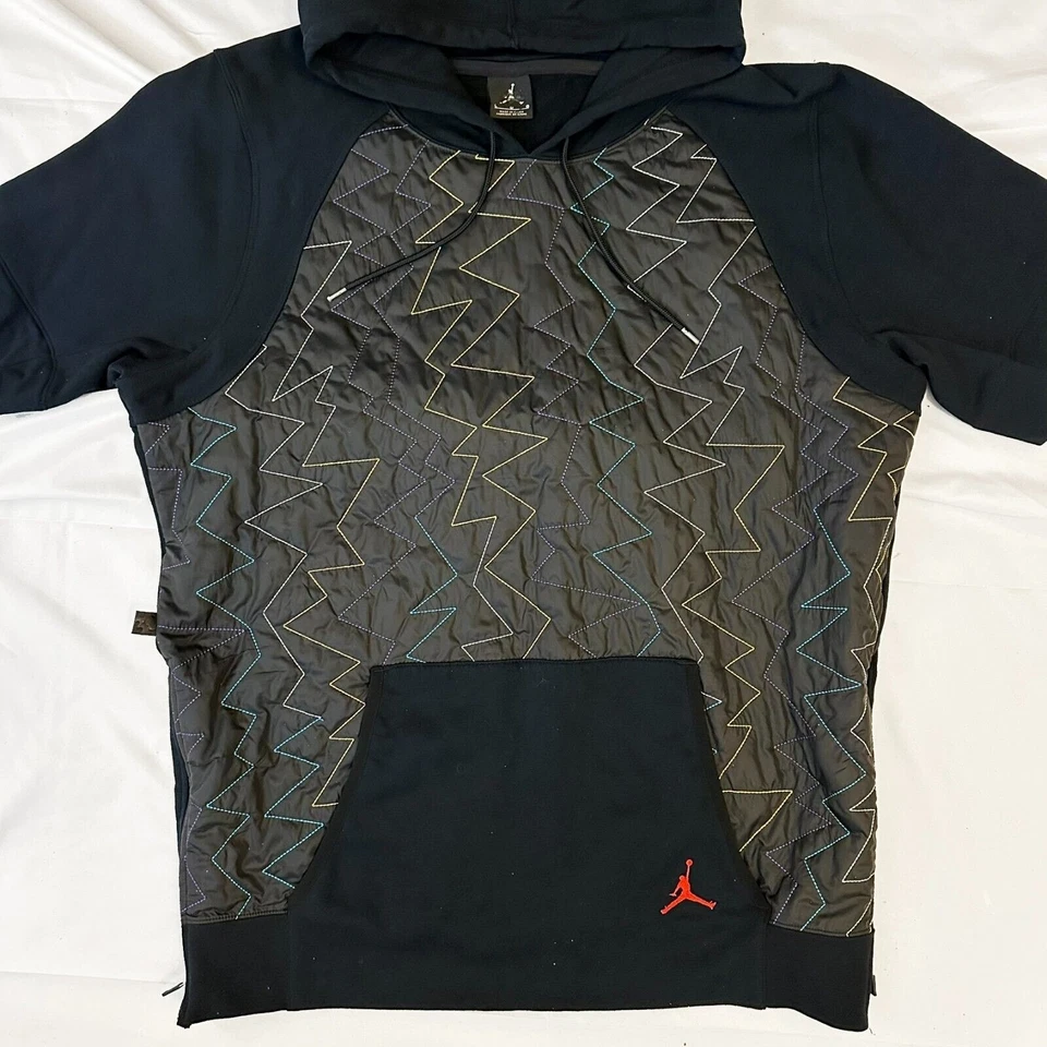 Nike Air Jordan VII Quilted Hoodie Mens Sz L Hooded Pullover Short Sleeve. - Image 2 of 4