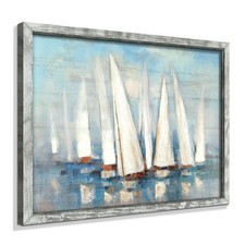 Seascape Framed Painting Wall Art: Abstract Ocean Artwork Coastal Picture Sai...