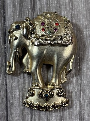 Vintage Signed AJC Elephant Brooch 2.25'', gold w/ Rhinestones, Great Gift ladies