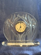 Vintage~Lalique~French~Crystal~IRIS~Clock~Retired