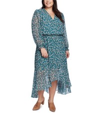 1.STATE Womens Floral High-Low Dress, Blue, Plus Size, 2X