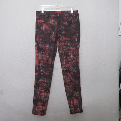 Tripp NYC Pants 30 Red Plaid Skinny Skull Studded Goth Grunge Punk Indie Edgy