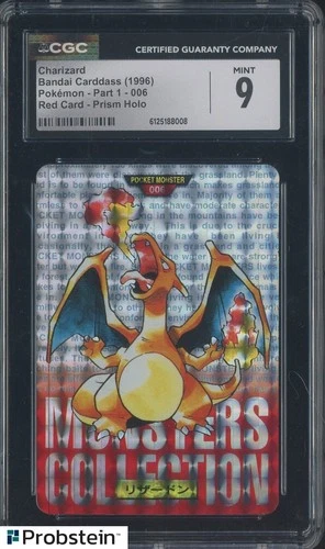 1996 Pokemon Bandai Carddass 006 Charizard Red Card Prism Holo CGC 9 MINT