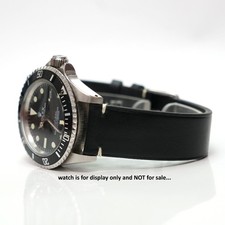 Cinturino orologio vintage cuciture vera pelle nera 20 mm per Rolex Submariner