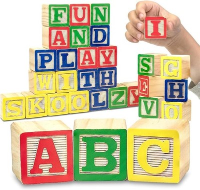 Skoolzy ABC Wooden Blocks for Toddlers - 30 Wood Alphabet Blocks - Montessori St