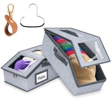 2 PCS Hat Organizer Storage Box for Closet, Stackable Hat Storage Box With