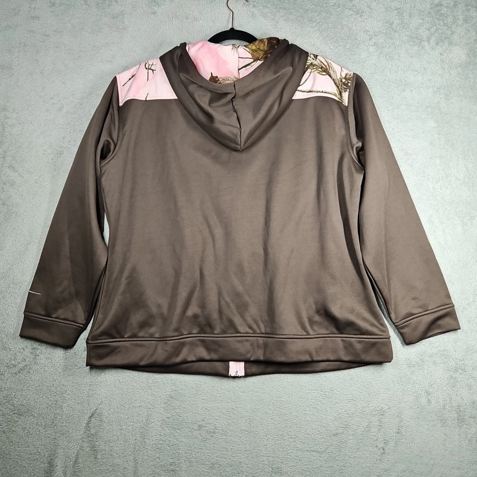 Habit Performance Zip-up Brown Hooded Jacket Pink Real Tree Camo Pockets Sz XL  - Image 2 of 4