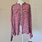 Natural Life Calypso Button Down Pink Puff Floral Boho Top Shirt Size XL