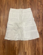 White Cotton Eyelet Lace A Line Midi Skirt