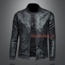 New Luxury Fashion Embroidery Zip Up Men Fall Winter Slim Jacket Street Style