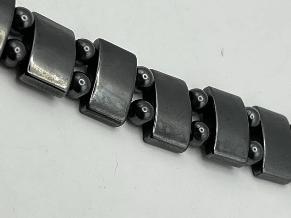 Vintage 9.25" Magnetic Hematite Bracelet Anklet 2 Row Arthritis Large Stones - Image 3 of 4