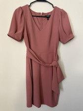 Women's EXPRESS Dusty Rose Petite Puff Sleeve Tie-Waist Dress XSP