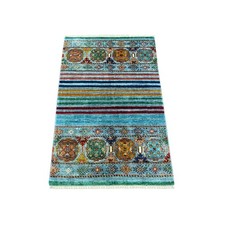 2'7"x4' Blue Afghan Super Kazak Hand Knotted Pure Wool Sample Mat Rug 21998