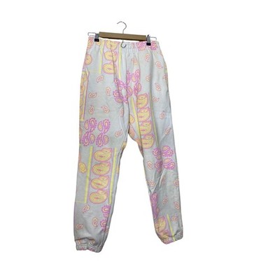 Bananas Monkey Womens Paisley Bandana Print Sweatpants Joggers Pink Yellow Gray
