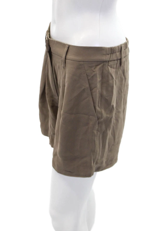 Brunello Cucinelli Womens Silk Elastic Waist Zip Fly Casual Shorts Brown Size 4 - Image 2 of 4