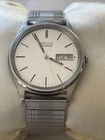 Vintage Mens SEIKO Watch Silver White Dial 7N43-8A39 Day Date New Battery Runs