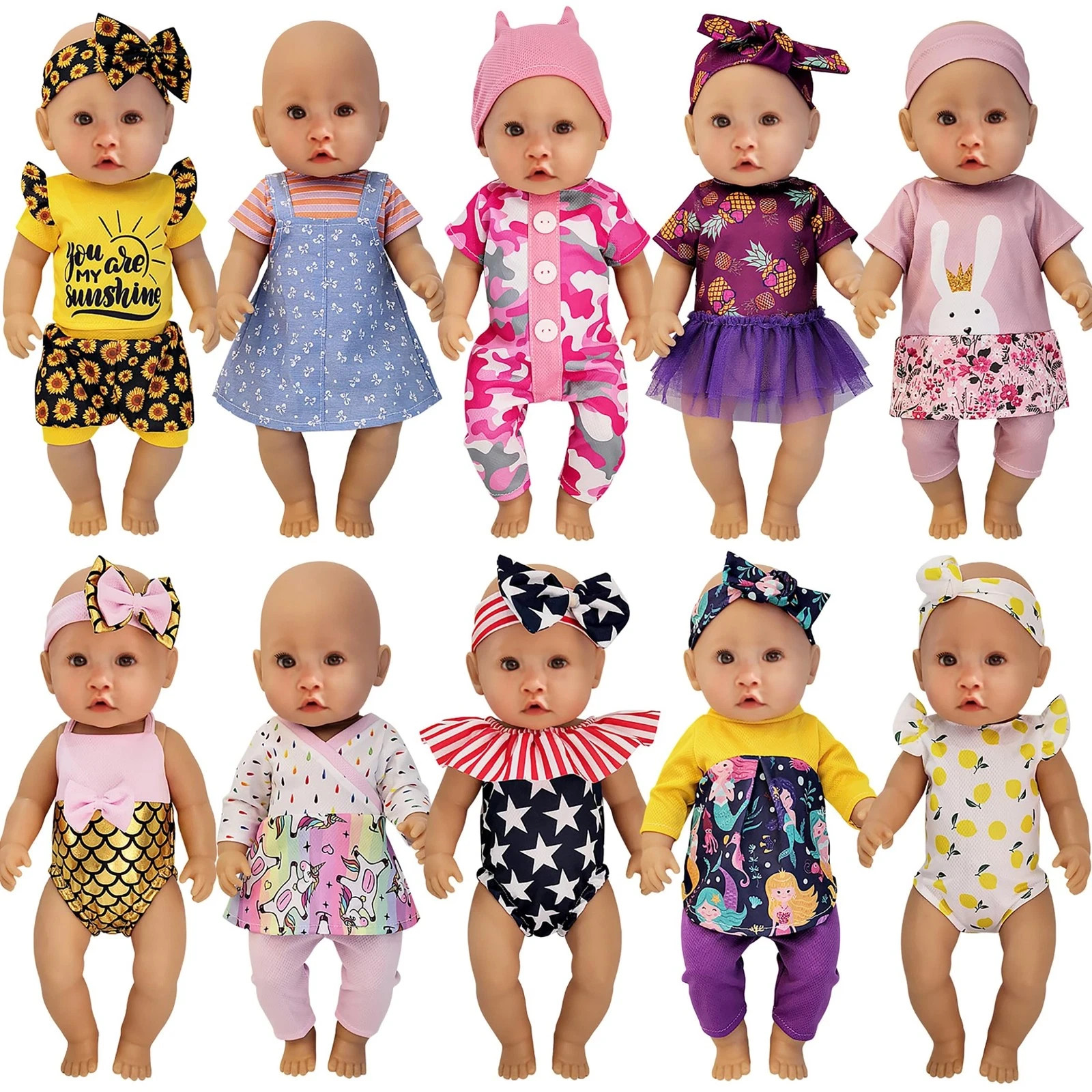 10 Sets 14-16 Inch Baby Doll Clothes Dress Outfits Headbands