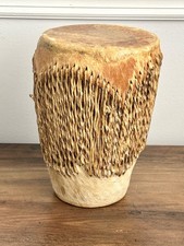 VINTAGE African Tribal Hand Drum Animal Cow Hide Skin Hand Crafted Wood Decor