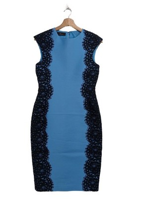 CAROLINA HERRERA Cocktailkleid Damen Kleid Gr. DE 36 kornblumenblau-schwarz
