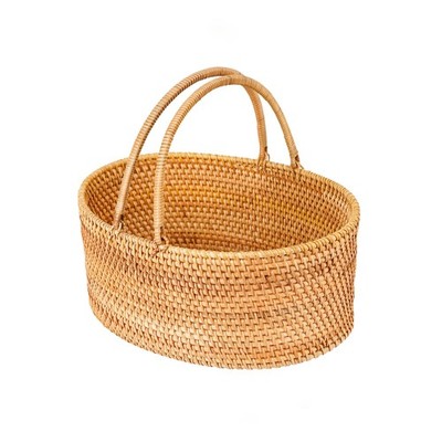Medium Oval14 x 10.2 x 6 Inch, Handwoven Rattan Basket with Handle, Handmade ...