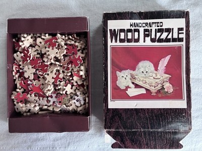 RARE Vintage 1970 3M Handcrafted Woodcut Puzzle Kitten Cat 70 s MISSING 1 piece