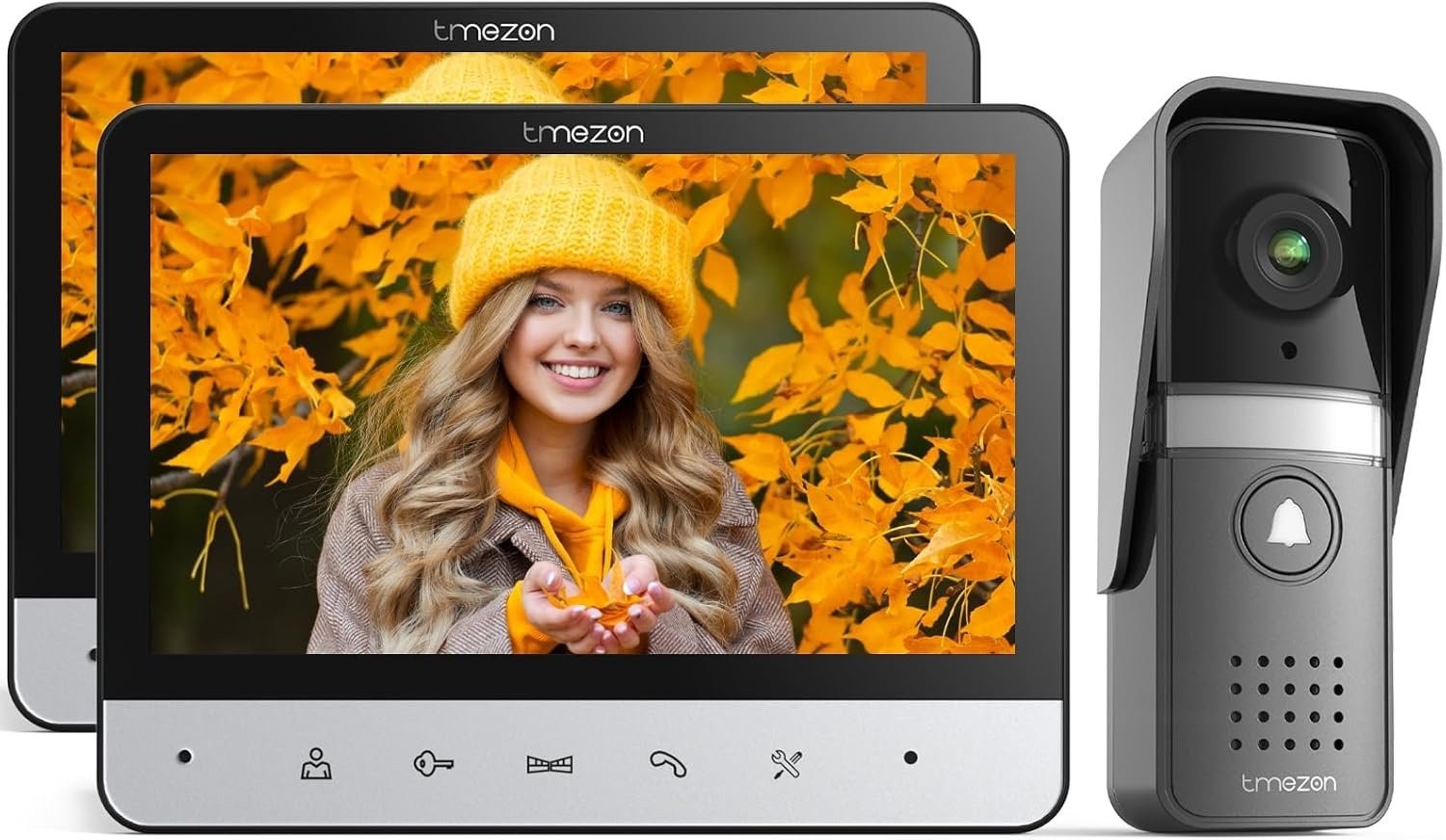 TMEZON Wired Video Intercom System, Video Doorbell Camera with 2x7inch Monitor