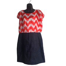 Alyx Limited Womens Size 16 Chevron Mixed Media Denim Skirt Sheath Dress Orange