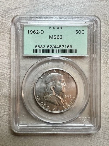 1962-D Franklin Half Dollar PCGS MS62 Silver 90% 50c $1 NR! Older Holder