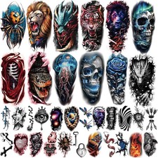 77 Sheets 3D Temporary Tattoo for Men Women, Temp Lion Half Arm, Tiny, Red