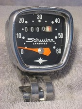 SCHWINN APROBADO BICICLETA VELOCÍMETRO CROMO 0-60 MPH CABEZA HURET BICICLETA SPEEDO