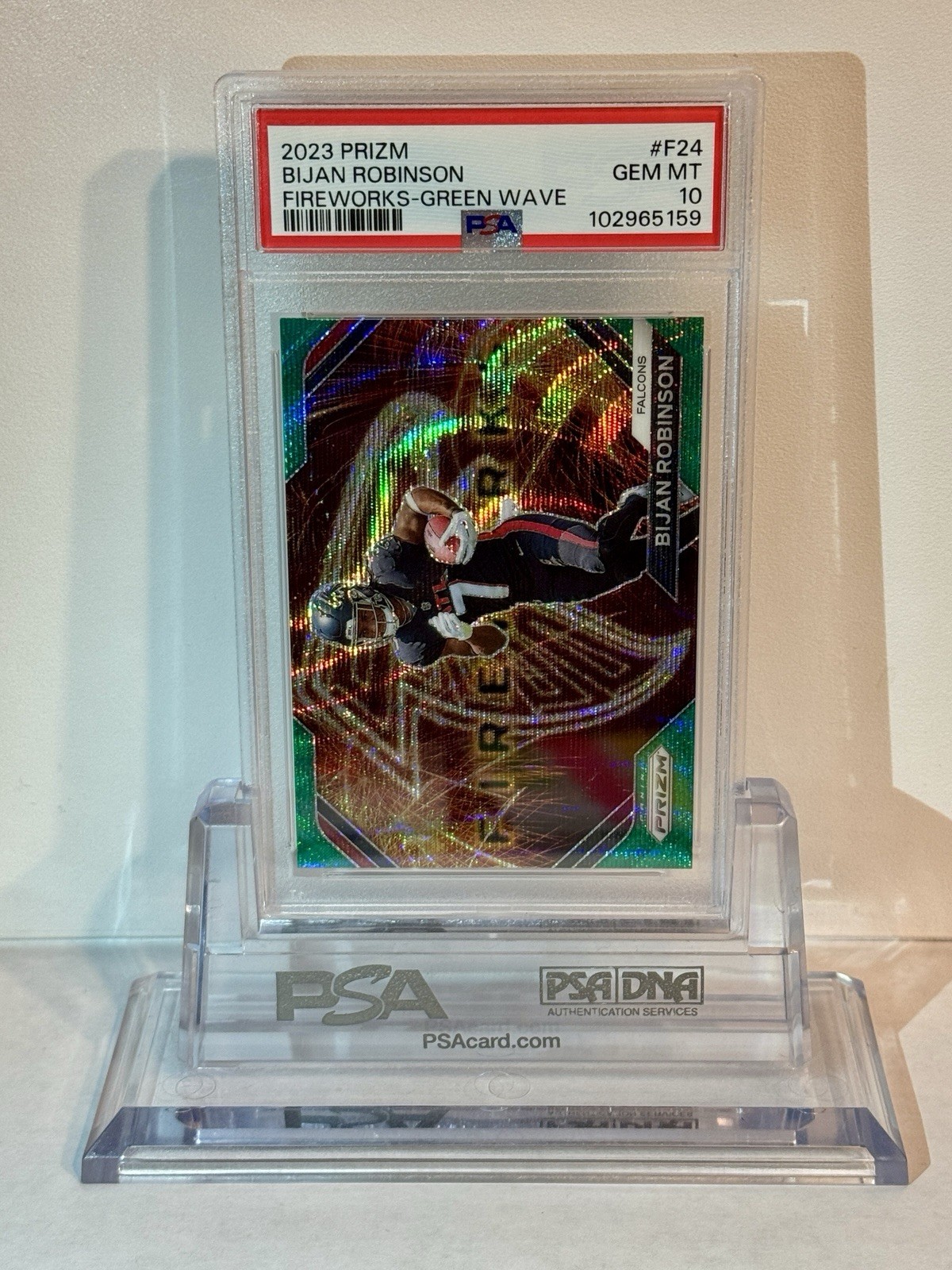 2023 Panini Prizm - Fireworks Bijan Robinson #F-24 Green Wave Prizm (RC) PSA 10