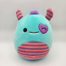 Squishmallows Valentines Day Leon the Monster 5 in Green Pink Heart Stripe Horn